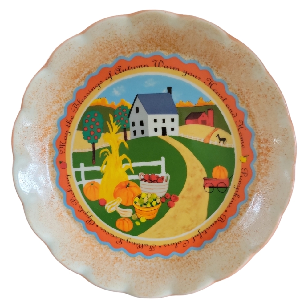 Vtg 2005 Avon Collector's Ceramic Pumpkin Pie Pan Dish Art By Penny Carter NWOT